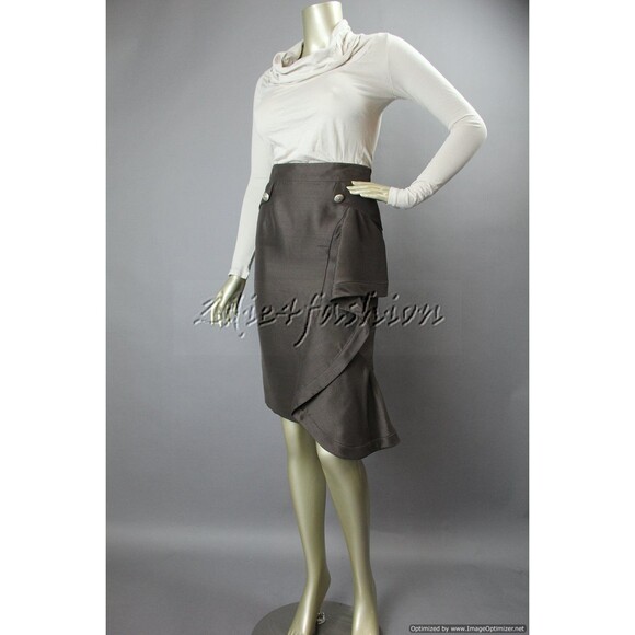 $1990 VALENTINO Stylish Brown Raw Silk Ruffle Flare Pencil Logo Skirt 2 - Picture 4 of 7